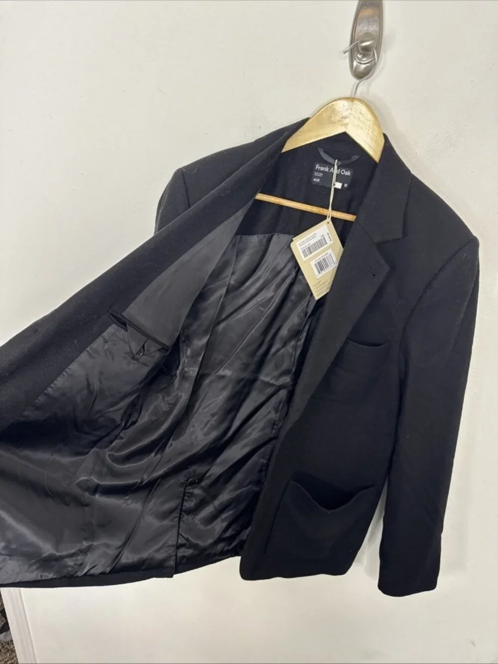 NWT Frank Oak Men 40 Black Recycled Wool Blazer Spots Coat
